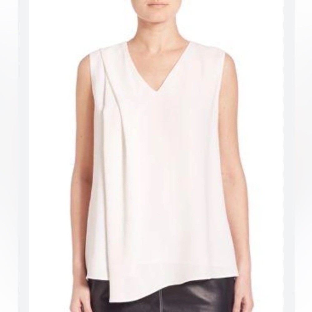 NWT Lafayette 148 Large White Cloud Cece Silk Draped Blouse Sleeveless $348